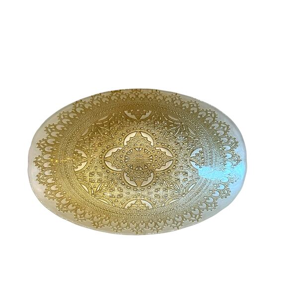 Artistic Accents Mandala Turkish Gold Lace Glass Oval Serving Bowl 12.5in New - Picture 7 of 16